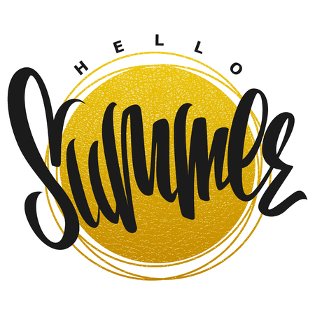 Hello summer hand drawn lettering vectorのイラスト素材