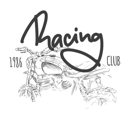 Motorcycle hand drawn t-shirt print vector illustration.のイラスト素材