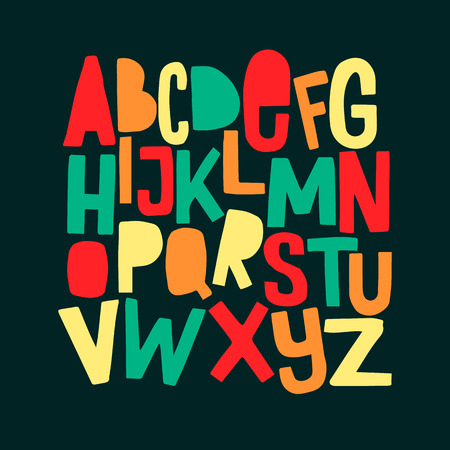 Cartoon funny comics font. Hand drawn colorful letters.のイラスト素材