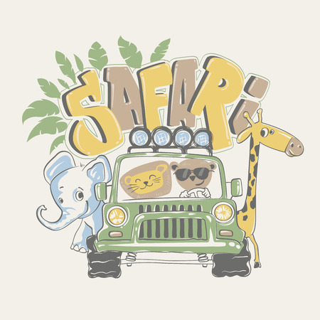African safari tour with animals, vector illustrationのイラスト素材