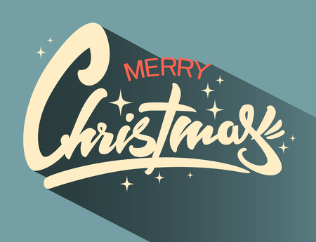 Christmas hand drawn lettering. Retro xmas calligraphy. Banner, postcard, poster design element. Isolated vector illustrationのイラスト素材