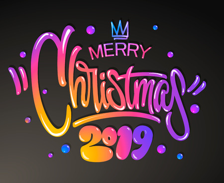 Merry Christmas 2019 year. Colorful lettering design. Vector illustrationのイラスト素材