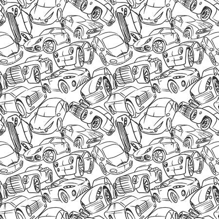Seamless pattern with handwritten cars. Vector illustrationのイラスト素材