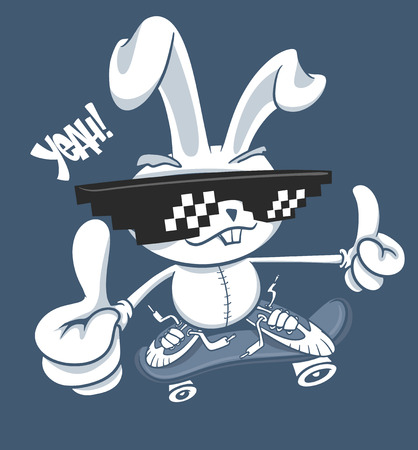 Cartoon bunny with skate vector illustration print design.のイラスト素材