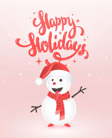 Christmas greeting card design with snowman, vector illustrationのイラスト素材