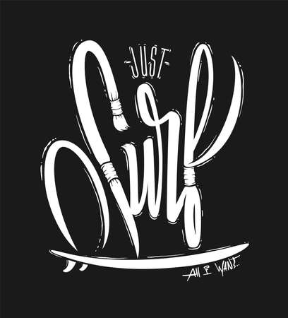 Just surf handwritten lettering, t-shirt design. vector illustration.のイラスト素材