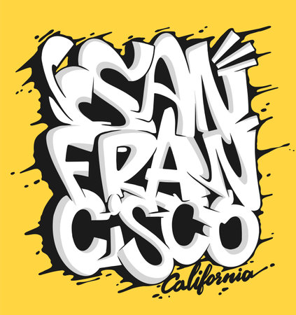 San Francisco California graffiti style hand drawn lettering shirt printのイラスト素材