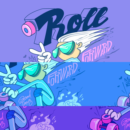 Roller skates girl with roll forward slogan, cute t-shirt print design for kids. vector illustrationのイラスト素材