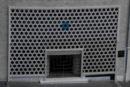 The facade of the synagogue in Caen, Franceの写真素材