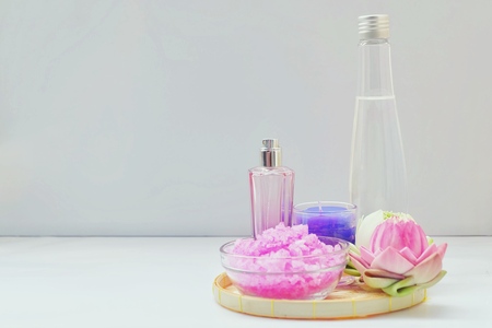 Composition of spa treatment on the white background. Relax Concept and copy space.の写真素材