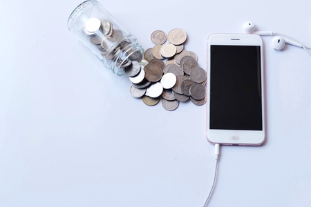 Saving concept : Blurred saving for telephone costs. Payment for bill phone