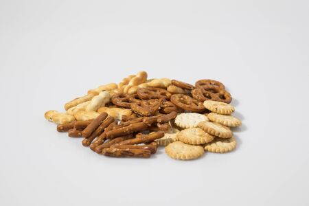Snack salty mix in a white background compositionの写真素材