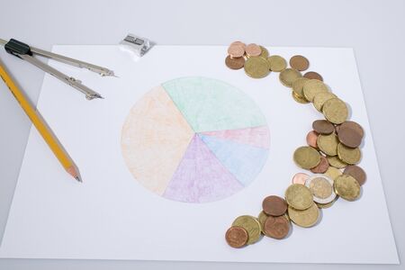 Business pie graphic handmade with coins compositionの写真素材