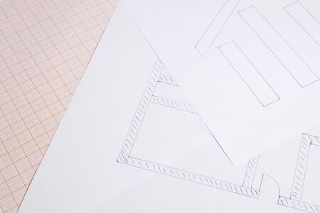 Projects and graph paper in a background compositionの写真素材