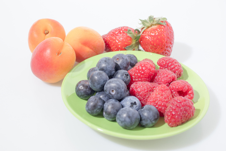Fruit composition, blueberries, raspberries, cherries, strawberries and apricot compositionの写真素材