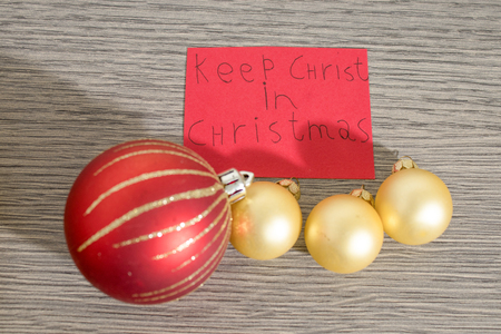 Keep christ in christmas write on a red paper with decorations compositionの写真素材