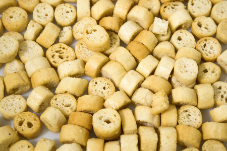 Bread croutons in a background compositionの写真素材