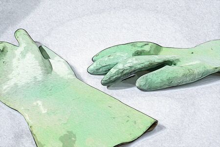 Green chemical gloves in a background composition illustrationの写真素材
