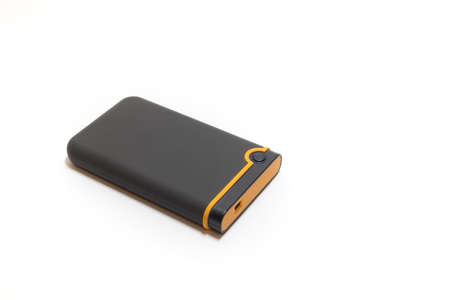 USB external portable hard drive on white backgroundの写真素材