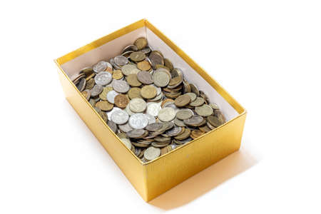 open gold gift box with russian ruble coins