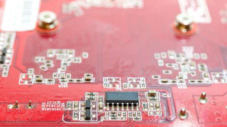 Chips On The red Board. Close-Up. Technological Progress Conceptの写真素材