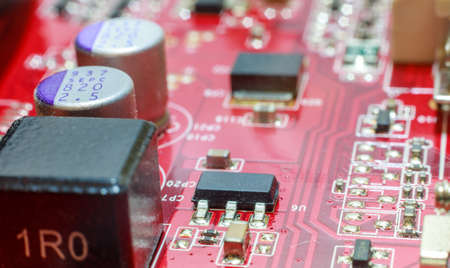 Chips On The red Board. Close-Up. Technological Progress Concept