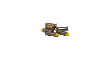 Blank cartridges for a pistol isolated on whiteの写真素材