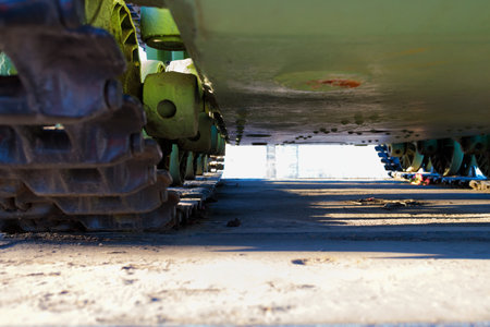 caterpillar of an old military tank close-up