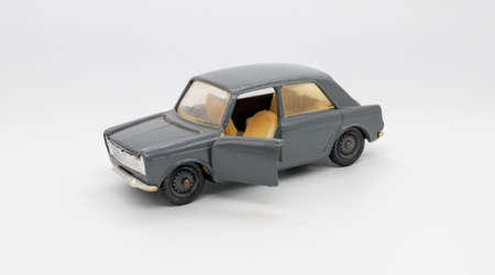 toy car made of metal on white background, isolated objectの写真素材