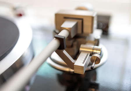 mechanism for adjusting the weight of the cartridge on a turntable, close-upの写真素材