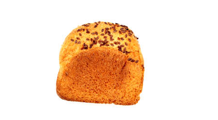 slice of white bread with sesame seeds on a white background, isolateの写真素材