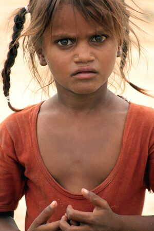 Thar desert, India, July 28, 2009 - Little girl in the Thar desertのeditorial素材