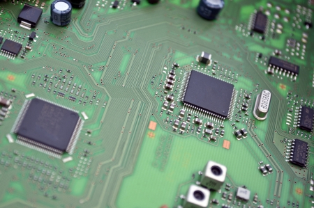 Detail of integrated circuit board with chipの写真素材