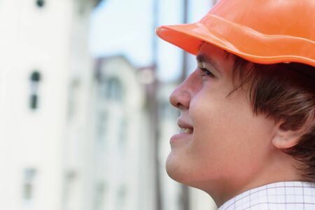 Close-up portrait of a manual worker with copy space