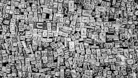 Close Up of Old Used Metal Typeset Lettersの写真素材