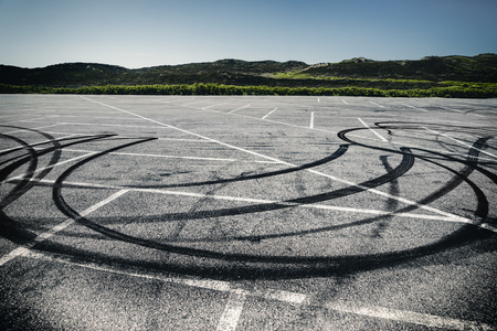 Burnout Marks On A Parking Lotの写真素材