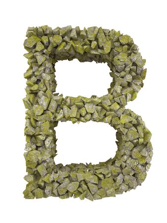Destroyed letter of small pieces of stone covered with moss. High resolution 3dの写真素材