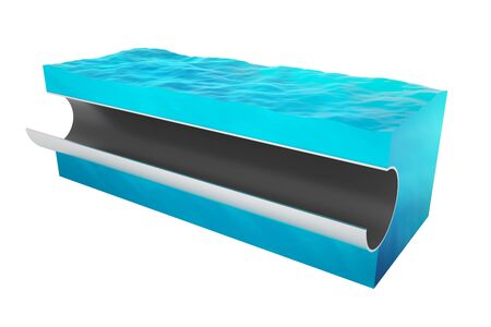 isolated cube of water with the tube under waterの写真素材