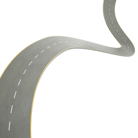 3d illustration of a curving, bending road, isolated on white background. 3d high resolution imageの写真素材