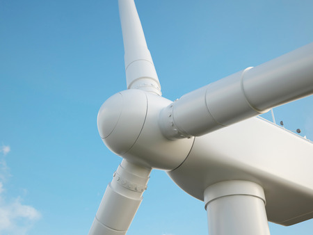 Wind turbine with blue sky. 3d illustration