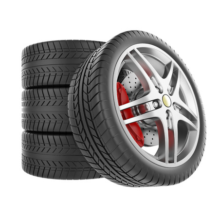 Sports car wheels isolated on white backgroundの写真素材