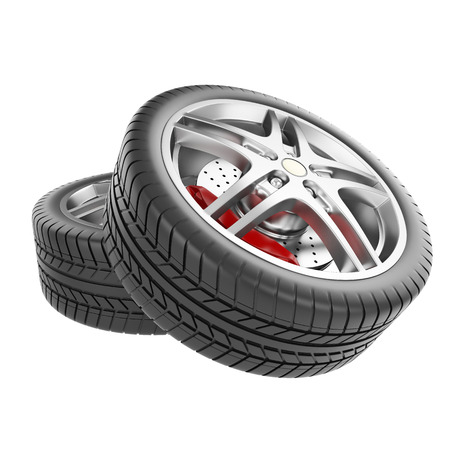 Sports car wheels isolated on white backgroundの写真素材