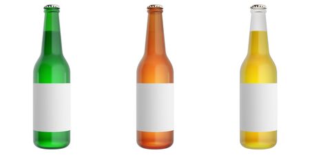 Set of Full glass beer bottles with blank label. 3d illustrationの写真素材