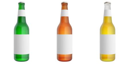 Set of Full glass beer bottles with blank label. 3d illustrationの写真素材