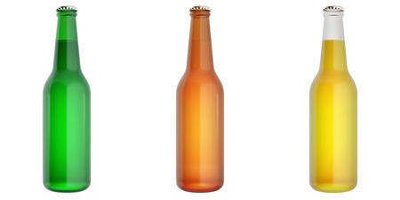 Set of glass beer bottles. 3d illustrationの写真素材