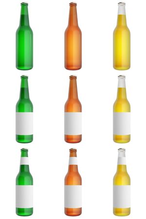 Set of glass beer bottles. 3d illustrationの写真素材