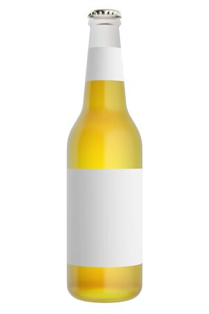 Full glass beer bottles with blank label. 3d illustrationの写真素材