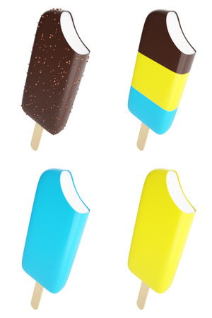 3d illustration of a set bitten ice cream isolated on a white backgroundの写真素材