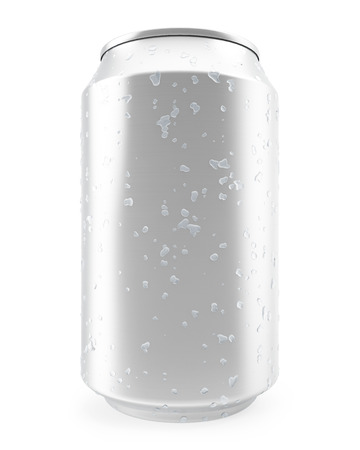 Aluminum can with water drops isolated on white background. 3d illustrationの写真素材