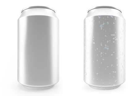 Set aluminum cans, wet with drops and without, isolated on white background.の写真素材